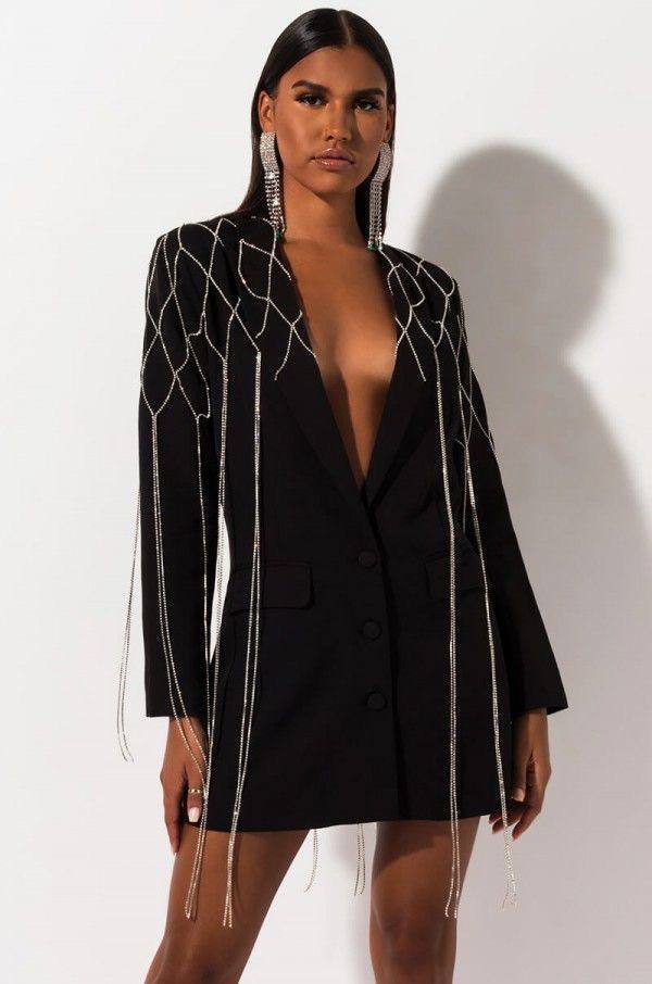 Черныйбежевый деловой пиджак декорированный стразами